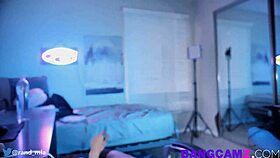 hot brunette plays with a big dildo and cums on webcam