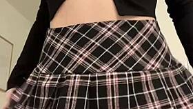 Neighbor Seduction With Ponytail And Moaning, Pussy Lips Teased By Dildo In Miniskirt.