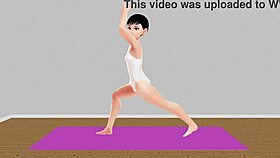 Anime Girl Leo Performs STRETCH YOGA Exercises In Cartoon Style, Focusing On Flexibility And Relaxation