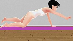 Anime Girl Leo Performs STRETCH YOGA Exercises In Cartoon Style, Focusing On Flexibility And Relaxation