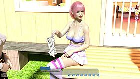 In gameplay, help the blonde hottie with big tits