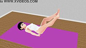 Anime Girl Leo Performs STRETCH YOGA Exercises In Cartoon Style, Focusing On Flexibility And Relaxation