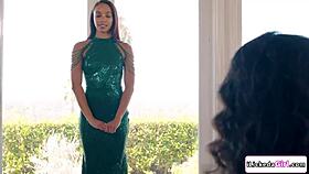 Ebony lesbian model scissoring with big tits milf coach