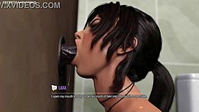 bbc glory hole busty slut lara croft deepthroats huge black cock in 3d hentai bukkake