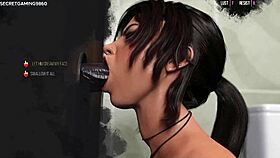 bbc glory hole busty slut lara croft deepthroats huge black cock in 3d hentai bukkake