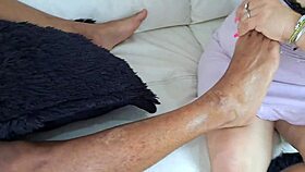 Gave my stepson a foot massage and sucked his big cock deepthroat style