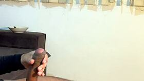 Muscular Brazilian man with big black cock in bath, tricked into bisexual act