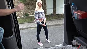 Beautiful blonde gets rough sex in a van