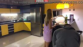 Young girl in towel gets facial from pizza delivery guy. Full video on Lxtube.