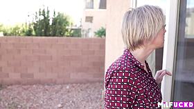 annoyed cougar seduces young neighbor with big tits