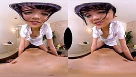 At the salon, young Japanese Aoi Kururugi teases with dirty talk. She tricks into raw oil sex for a wild finish.