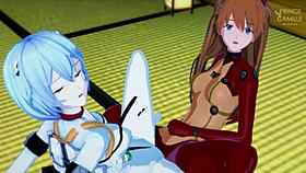Asuka and rei synchronize in evangelion hentai scene