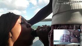 The hot ebony chick gives a blowjob to a big black cock, ending in cumshot.