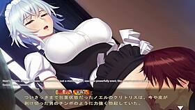 Japanese maid gets cum on her boobs in a naughty game
