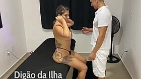 wife gets a sensual massage from husband and masseur, leading to group domination.