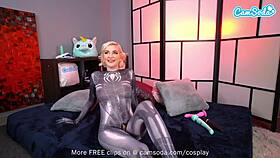Blonde Teen Cosplays Spider Girl, Teasing Hairy Pussy Orgasm