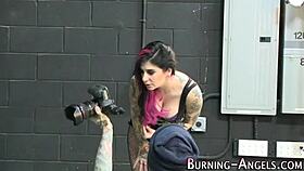 Behind Scenes: Emo Slut Poses in Goth Shoes and Tattoos