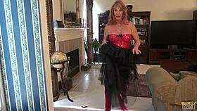 mature lady rae hart gets festive in her halloween dress as holidays approach