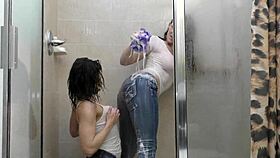 big titty amateurs kiss in horny shower with juicy asses and brunette bisexuals