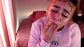 Egirl performs sloppy ahegao blowjob, spitting and drooling on cock.