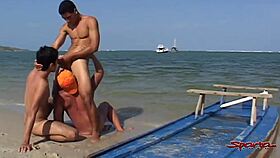 In Sparta, Four Young Gay Friends Enjoy a Rough Session on the Beach.