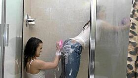 big titty amateurs kiss in horny shower with juicy asses and brunette bisexuals