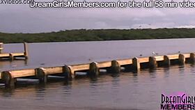 This brunette in a bikini flashes in public, making the neighbors angry in Florida.