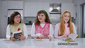 Book club turns into wild foursome with nerdy girlfriends