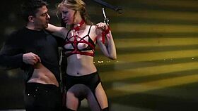 Bound BDSM Sub Fingered in Stockings Amid Rough Play