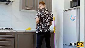 russian girl in stockings rims friend during threesome.