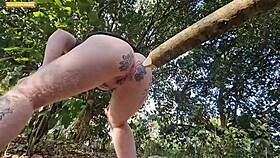 hey, i spread my tiny slit in the forest for a thick log