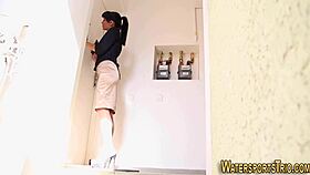 Golden shower fetish with an older, spunk-soaked slut in stockings