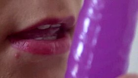 Bold teen intensely sucks dildo in close-up solo scene