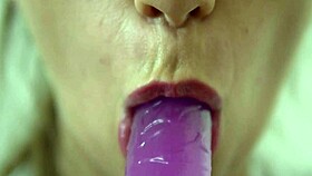 Bold teen intensely sucks dildo in close-up solo scene