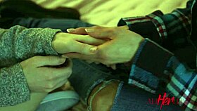 Blonde and brunette lesbians trib and masturbate in coming out sneak peek!