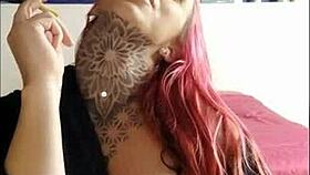 Sensual Tattooed Babe Smoking And Teasing On Webcam