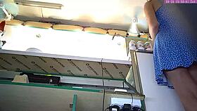 Hey, caught my sexy blonde step sister on voyeur cam upskirting at work, so hot! 😍