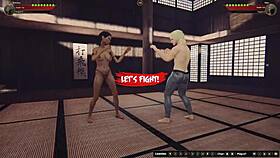 rien and brittany wrestle naked in this 3d fight