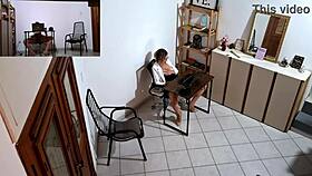 horny secretary starts masturbating at work and ends up fucking a harassing client - part 1
