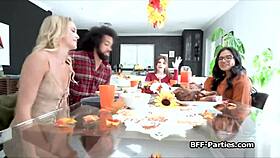 Dinner leads to hot interracial foursome rimjob