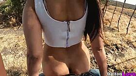 This big-ass babe loves outdoor fucking and sensual stripping