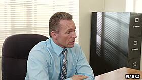 Russian blonde secretary Subil seduces her boss with big tits and fucking