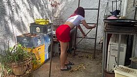 i came home and saw my stepdaughter washing clothes in a skirt, couldn't resist her ass