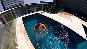 Married woman fucks unknown employee in the pool