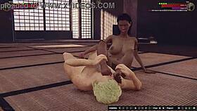 rien and brittany wrestle naked in this 3d fight