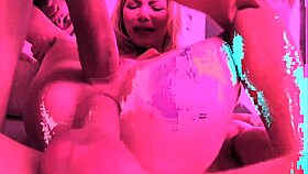 Big ass bouncing in double penetration gangbang orgy