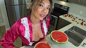 Young Asian Babe Orgasms Hard With Fruit Cum