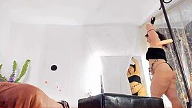 naughty milf sonya teases in black lingerie, flexing curvy belly and feet for erotic asmr dance