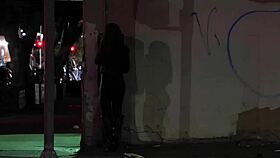 brunette group engages in double anal sex in the city