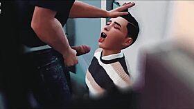 Virtual ride - tricked asian virgin gets deepthroat blowjob and rides in 3d reality